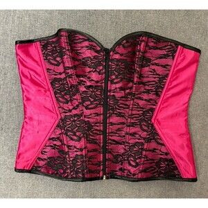 Intimate Attitudes Vintage Corset Pink Black Mesh Y2k Size 40 Lace Up Back Zip